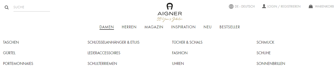 Die Startseite von Aigner