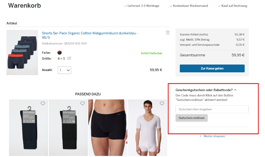 SCHIESSER Gutschein einlösen