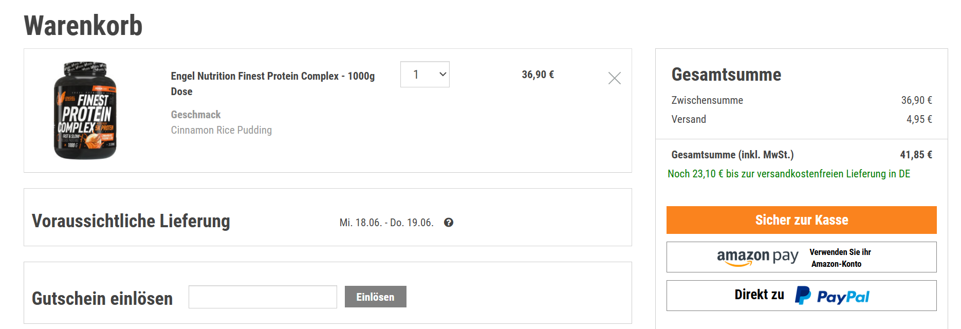 Sportnahrung Engel Gutschein einlösen