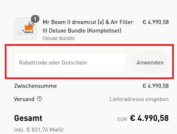 Mr Beam Voucher Code einlösen