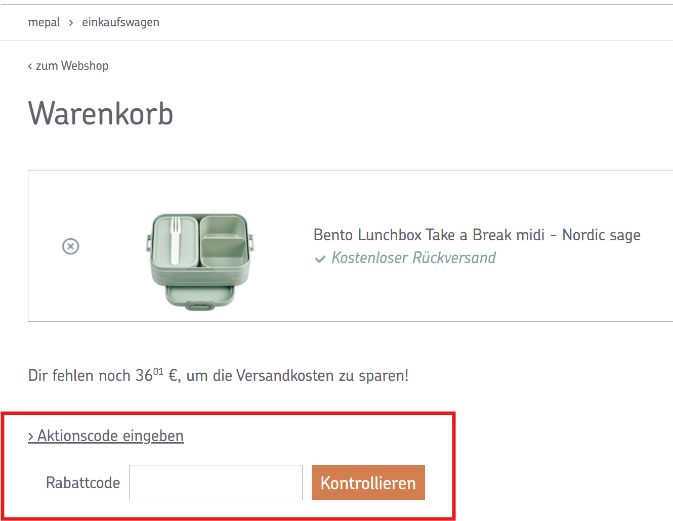 Mepal Rabattcode eingeben