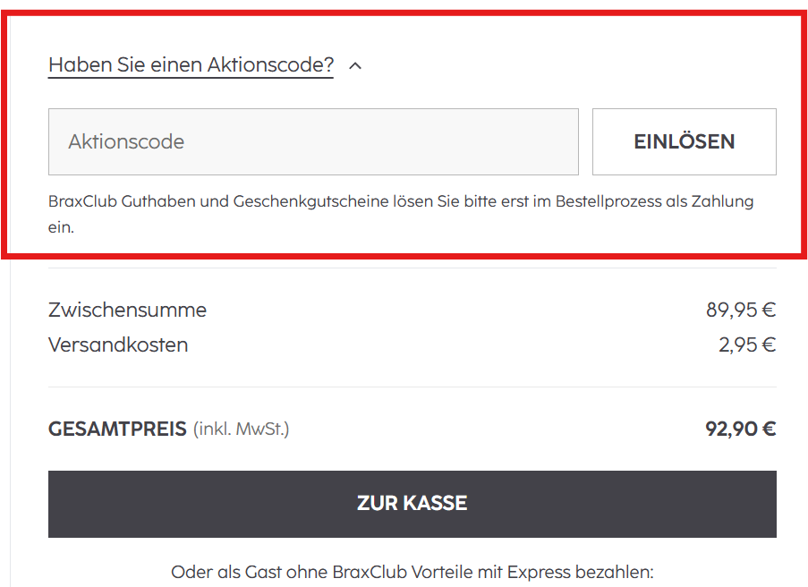 BRAX Gutschein einlösen