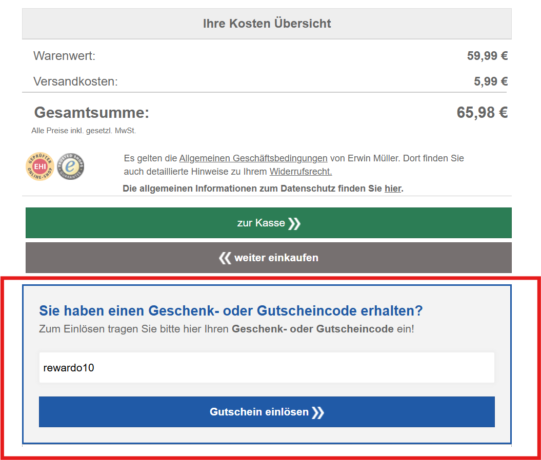 Erwin Müller Gutschein einlösen - so geht es: