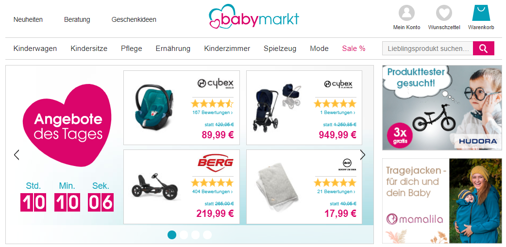 Die Startseite von babymarkt