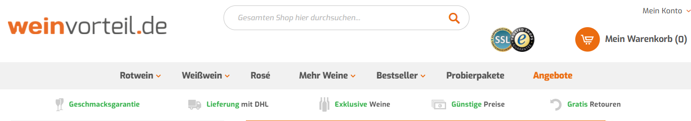 Die Startseite von weinvorteil.de