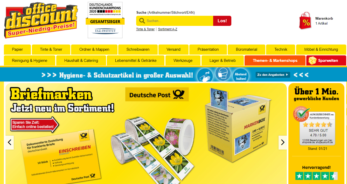 Die Startseite von office discount