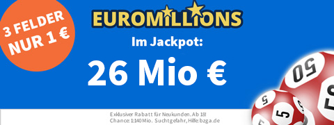 143 Mio € im EuroMillions Jackpot mit 8€ Rabatt spielen