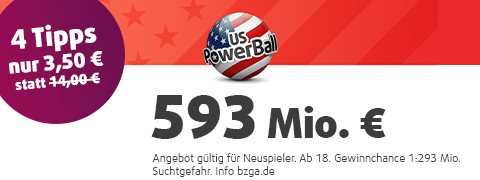 PowerBall <b>296 Mio. €</b> Jackpot - mit 75% Rabatt spielen