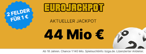 85 Mio. € Eurojackpot - 2 Felder für 1€ sichern