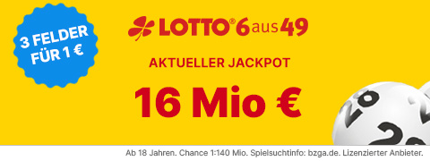 Lotto 6aus49 Gutschein: 4 Mio. € im Jackpot - 3 Tippfelder für 1€