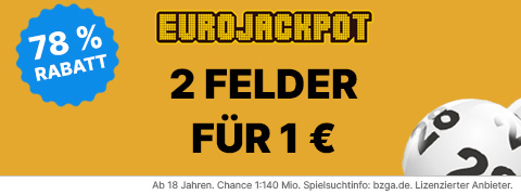 2 Eurojackpot-Felder für nur 1 € bei uns, mit dem Gutschein